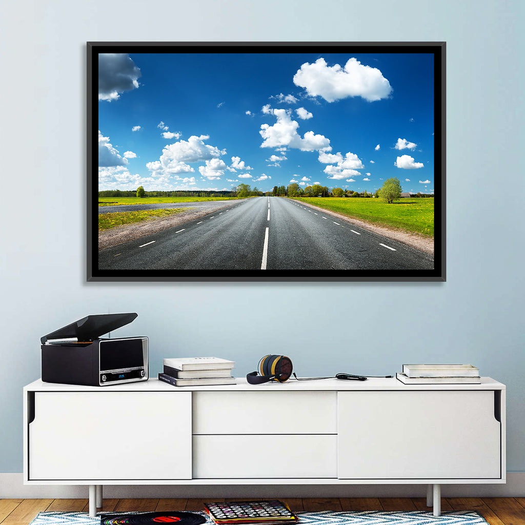 Asphalt Road Through Meadow Wall Art