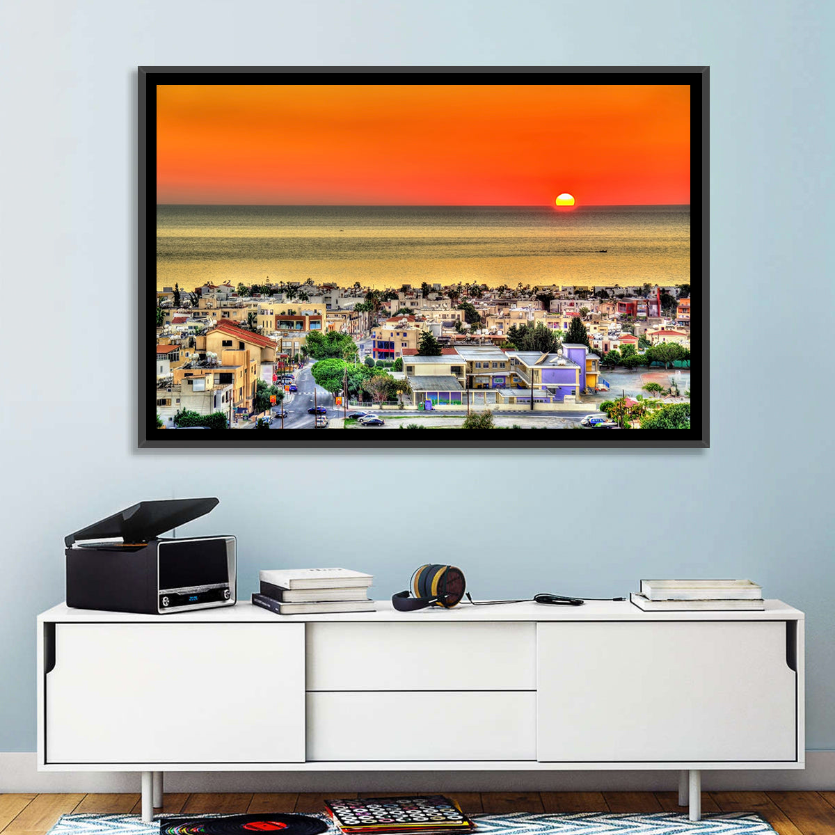 Paphos Sunset Wall Art in a room, landscape