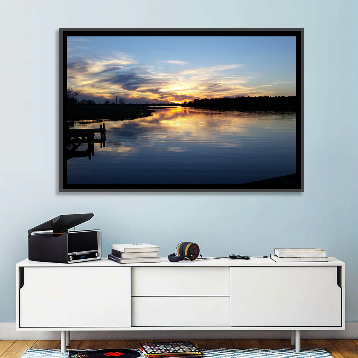Lake Palestine Pier at Sunset Wall Art in a room, landscape