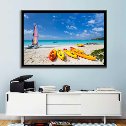Yellow Kayaks on Tropical Beach Wall Art