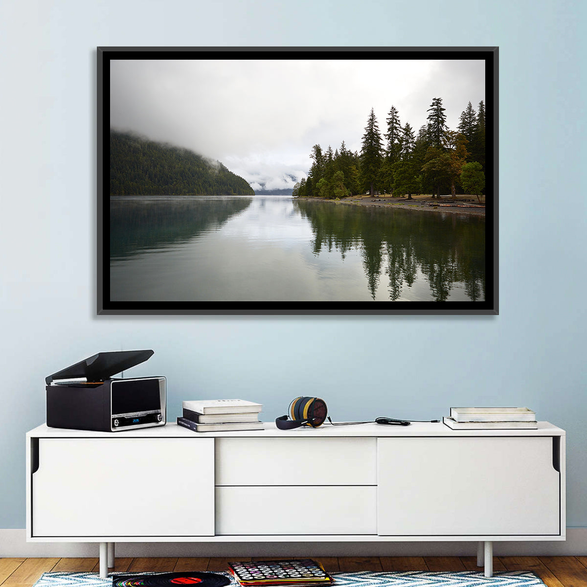 Foggy Lake Crescent Reflection Wall Art