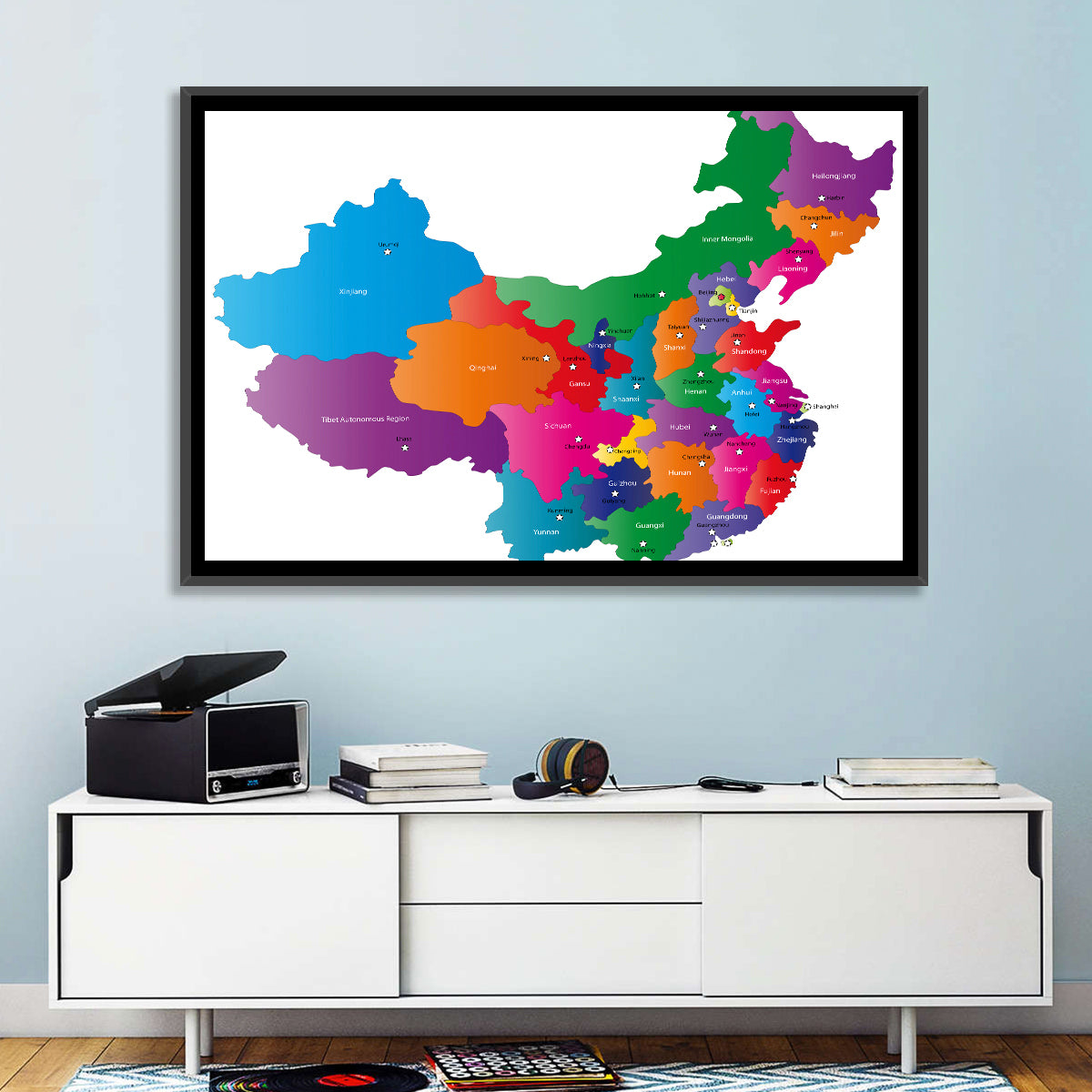 Coloured China Map Wall Art