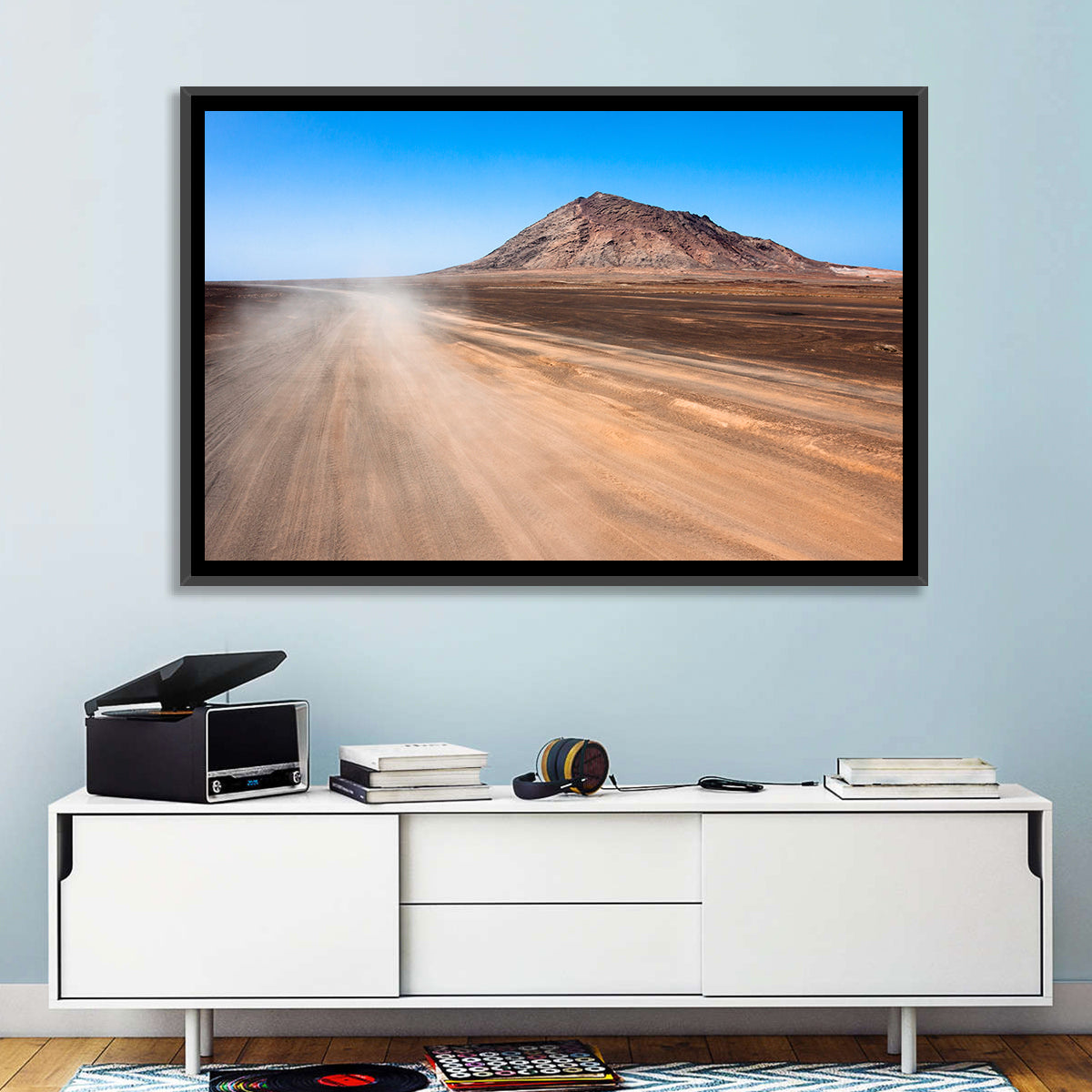 Cabo Verde Crater Road Wall Art in a room, landscape