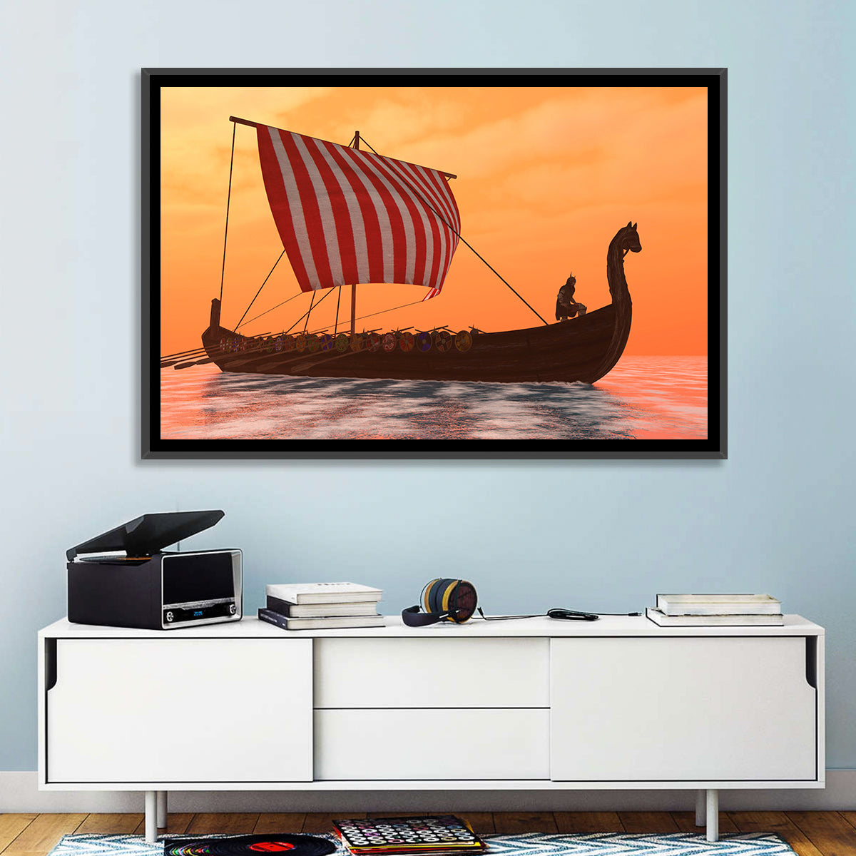 Viking Longship at Dusk Wall Art