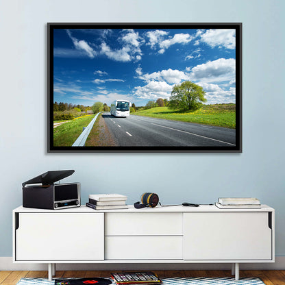 White Bus on Meadow Road Wall Art