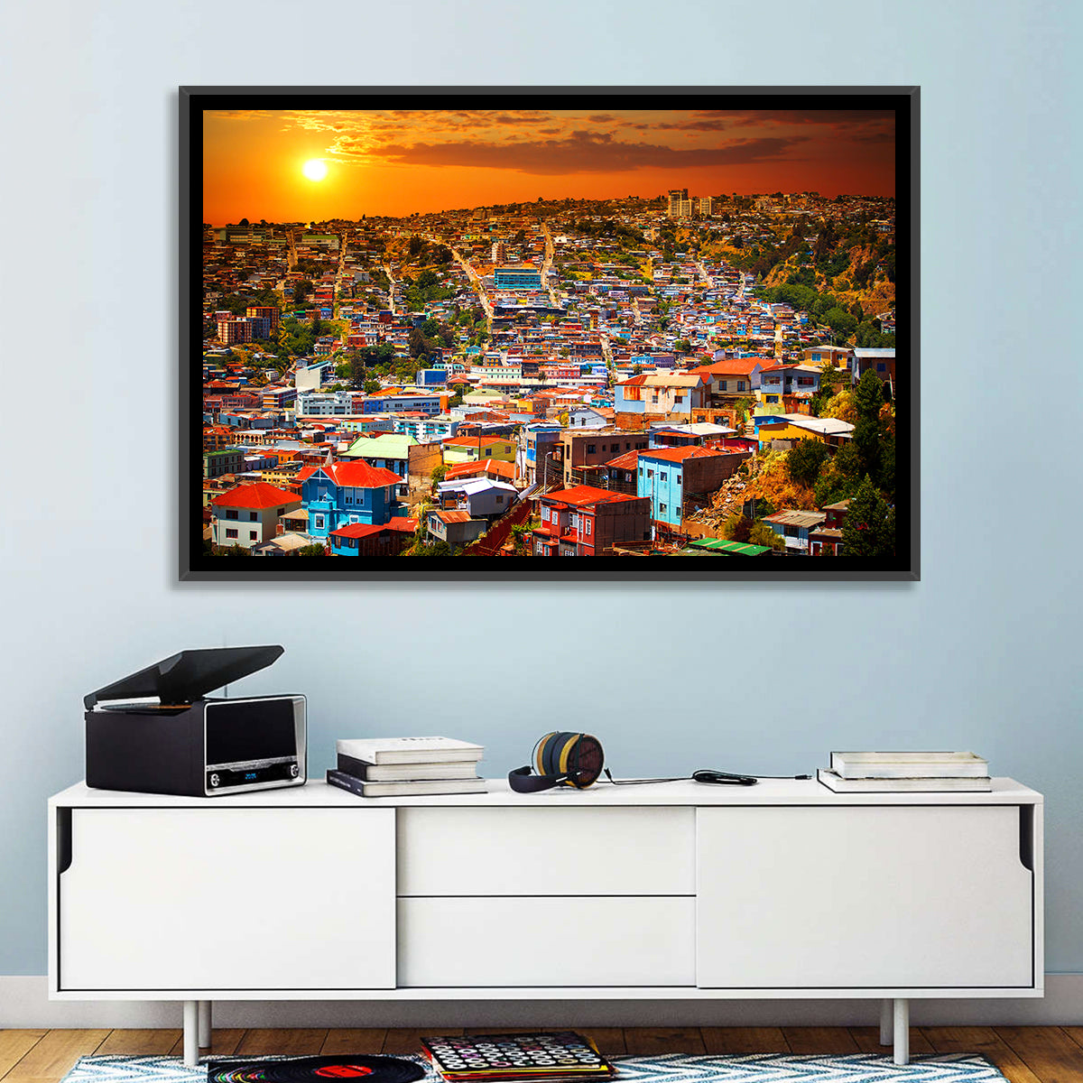 Valparaíso Hills Sunset Wall Art in a room, landscape
