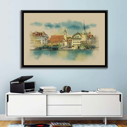 Lucerne Waterfront Sketch Wall Art