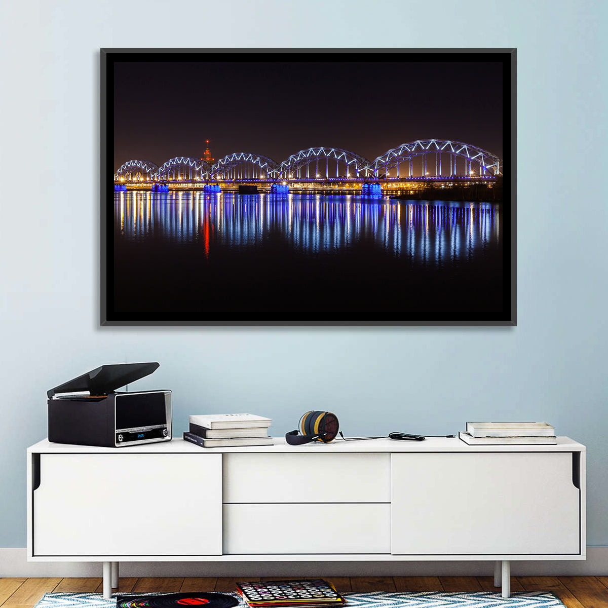 Riga Railway Bridge Nightscape Wall Art