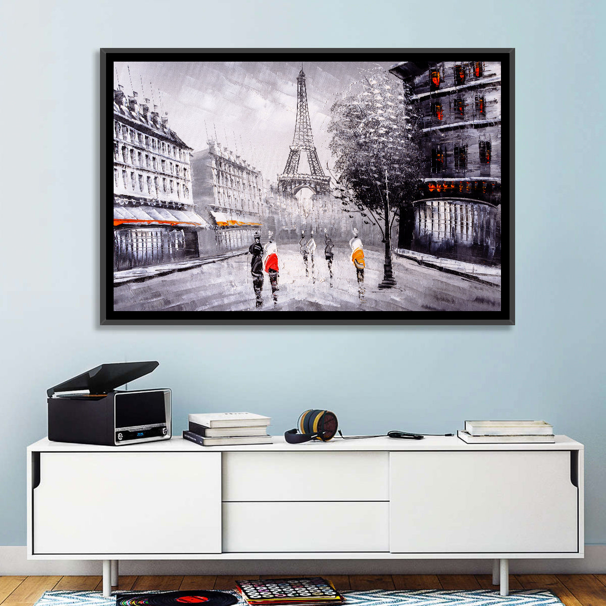 Paris Street with Eiffel Tower Wall Art in a room, landscape