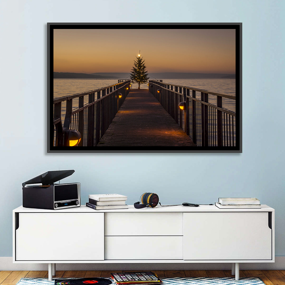 Skaneateles Lake Pier Wall Art in a room, landscape