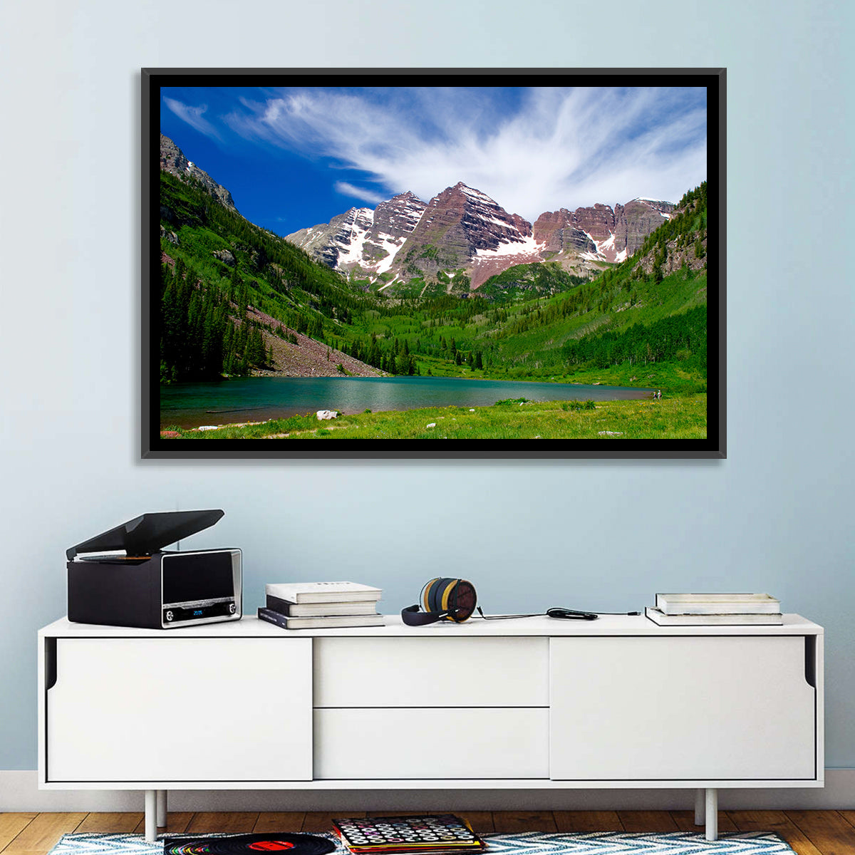 Maroon Bells Reflections at Maroon Lake Wall Art in a room, landscape