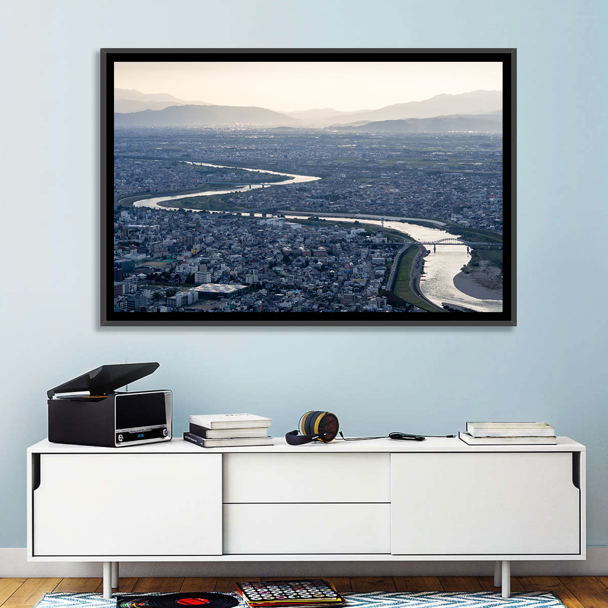 Gifu Aerial River View Wall Art in a room, landscape
