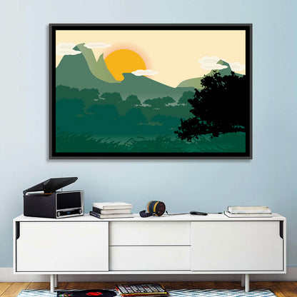 Geometric Mountain Forest Sunrise Wall Art