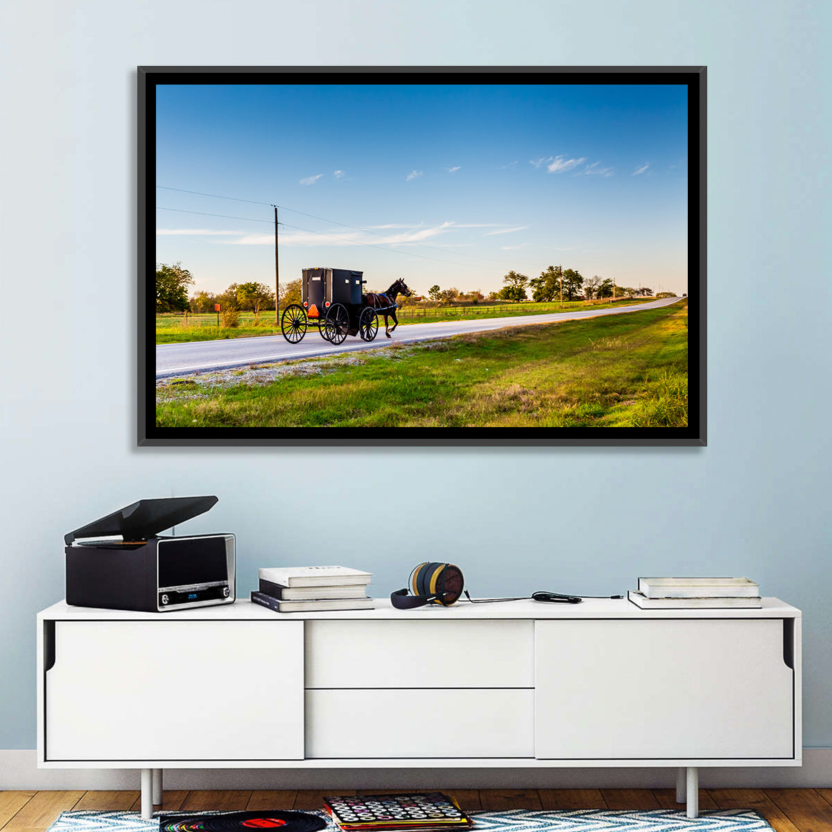 Amish Horse and Buggy, Oklahoma Wall Art in a room, landscape