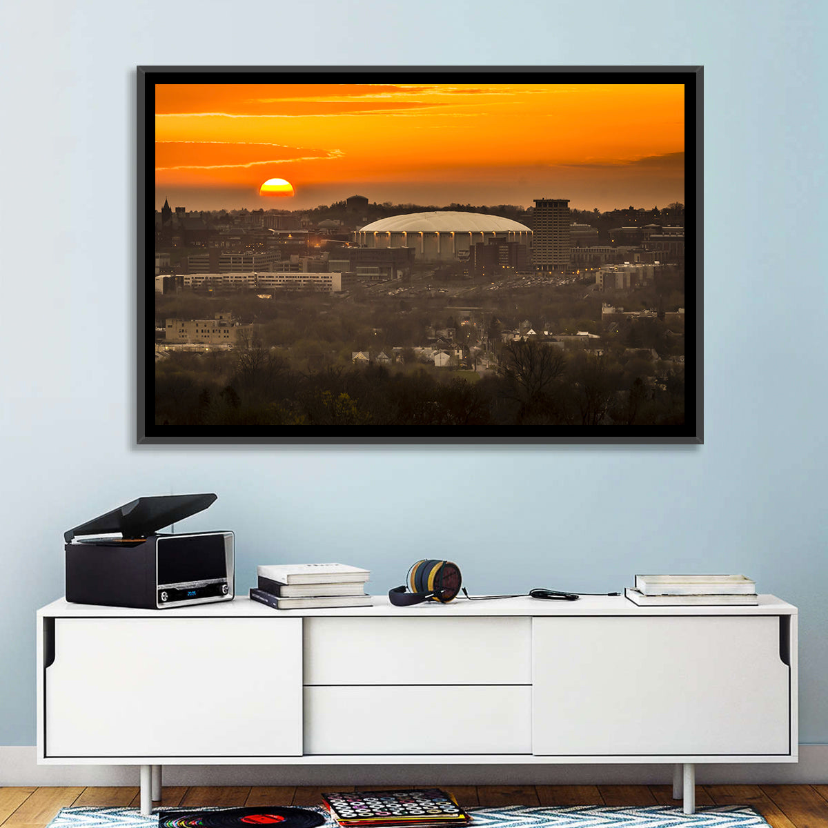 Syracuse University Hill Skyline Wall Art in a room, landscape