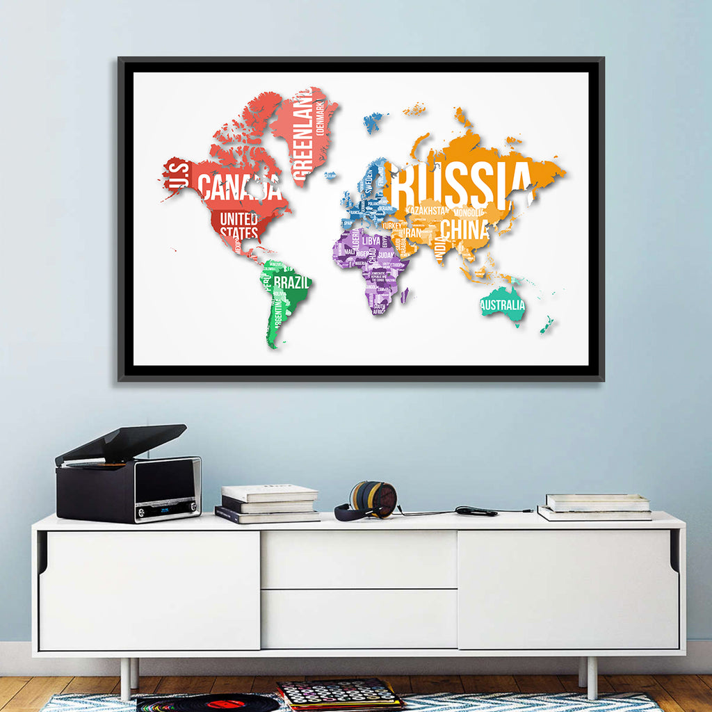 Colorful Country Name World Map Wall Art
