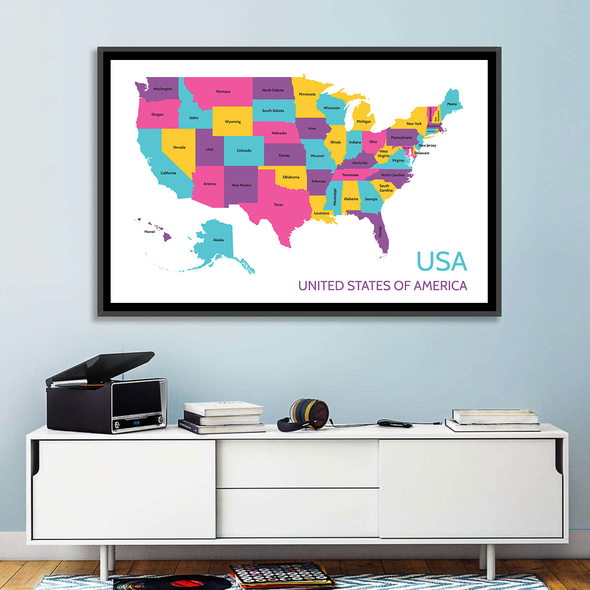 Detailed United States Map Wall Art