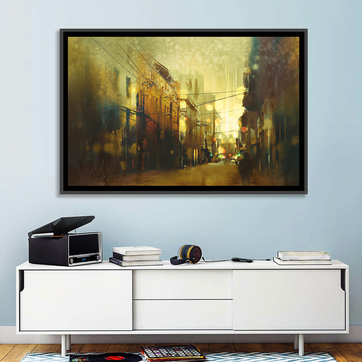Golden Hour Urban Street Wall Art in a room, landscape