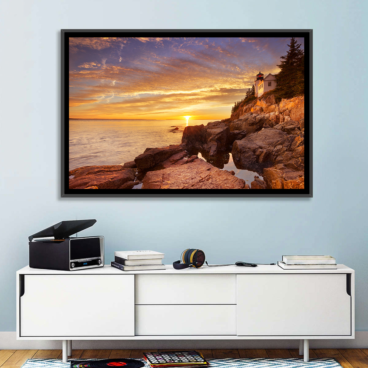 Bass Harbor Head Light at Sunset Wall Art in a room, landscape