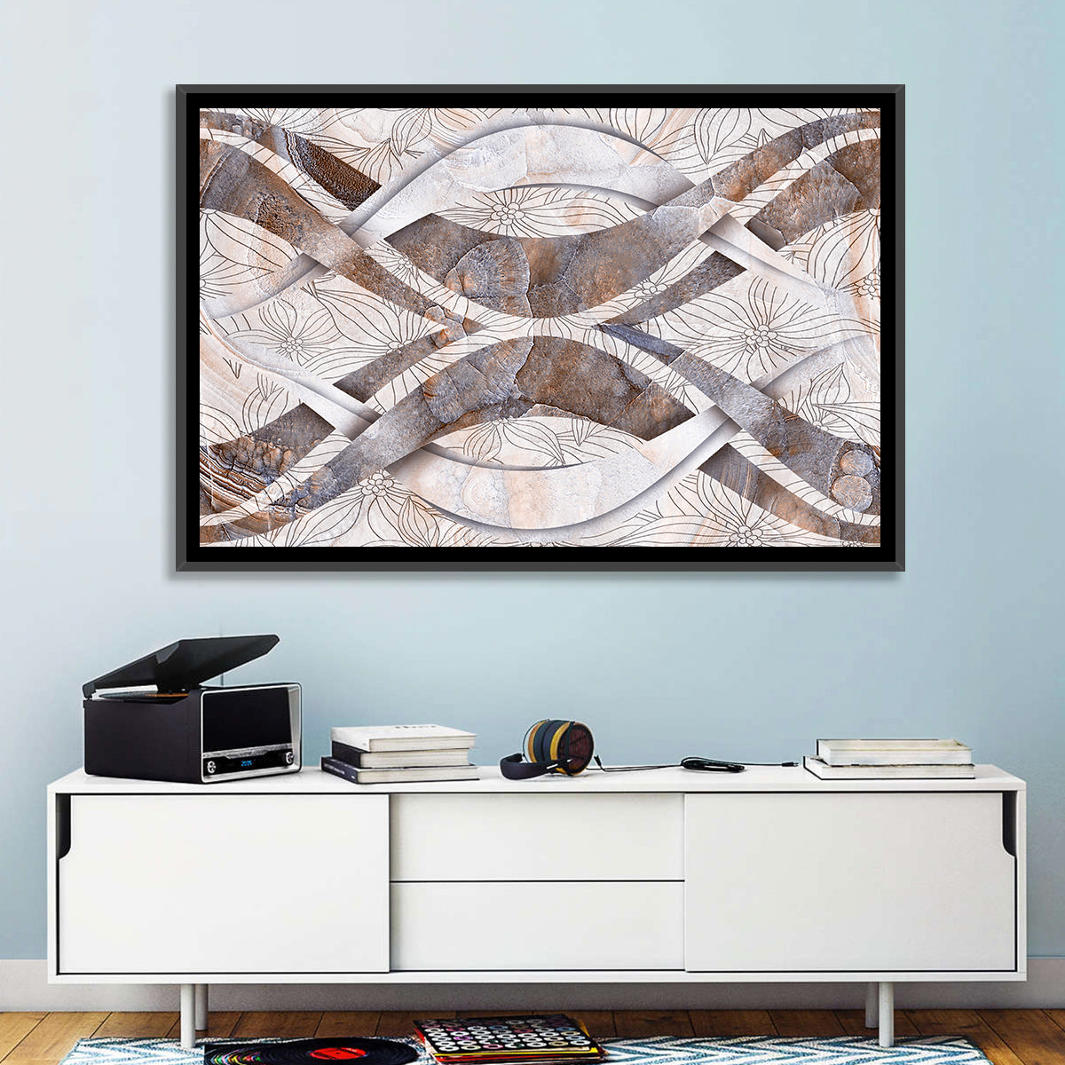 Waving Stone with Line Flowers Wall Art
