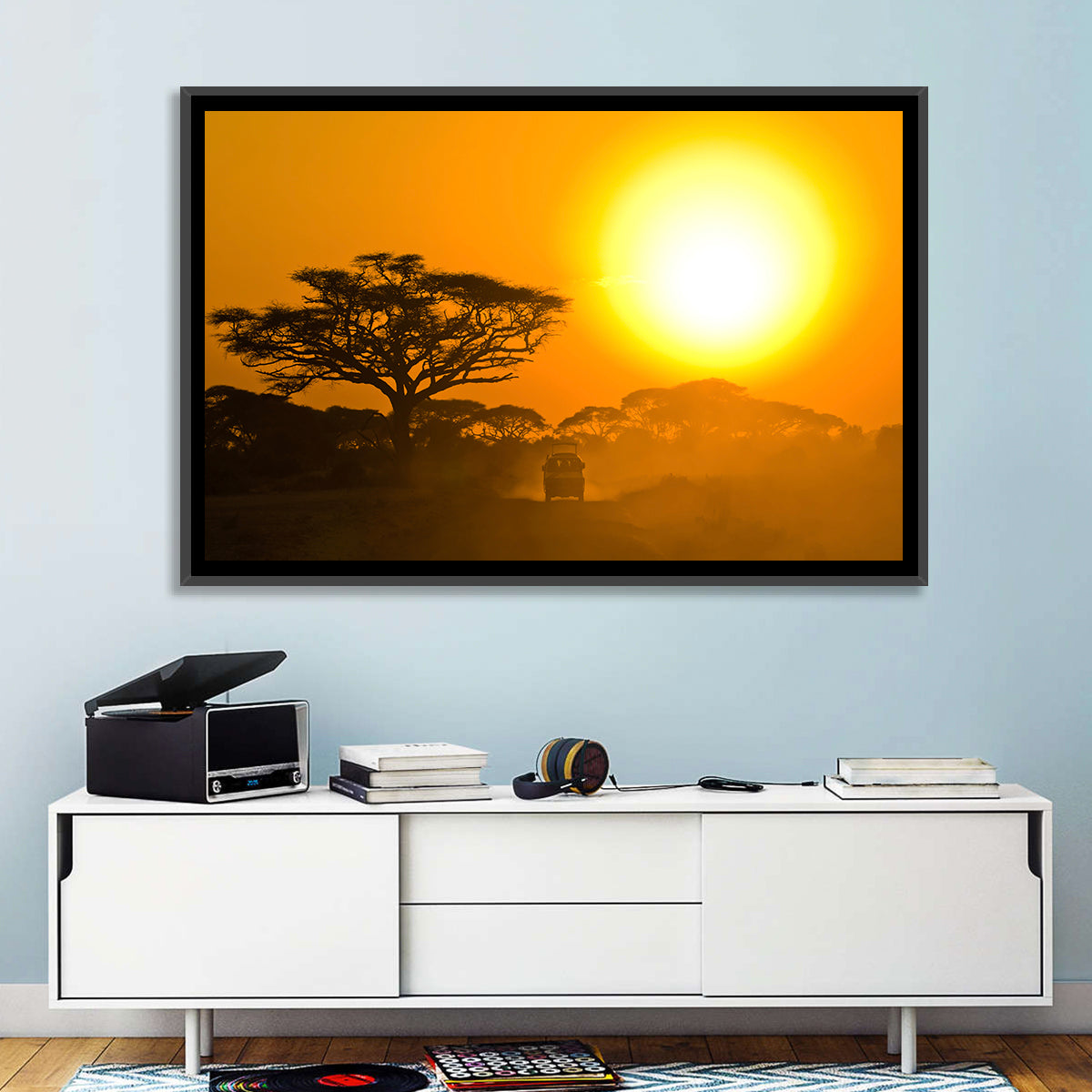 Jeep on Savannah at Sunset Wall Art in a room, landscape