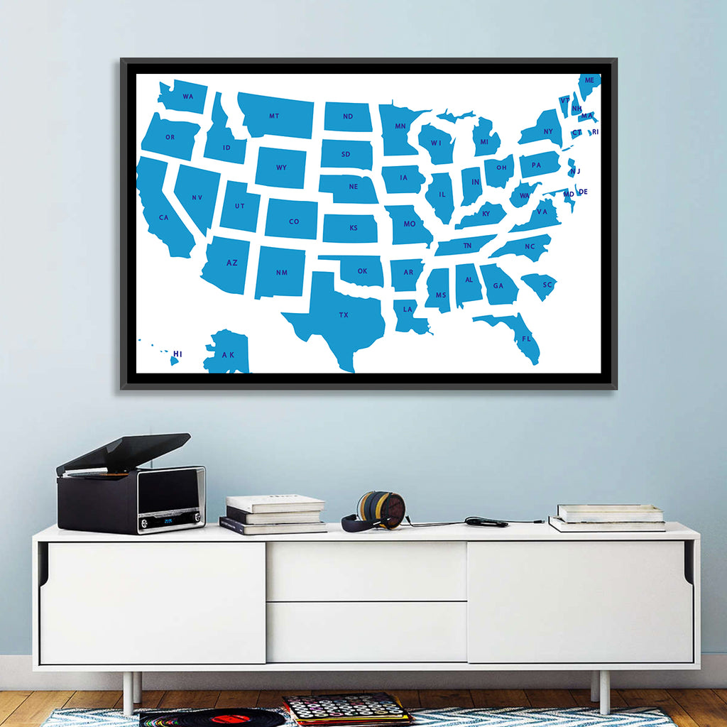 Blue Minimalist USA Map Wall Art