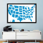 Blue Minimalist USA Map Wall Art