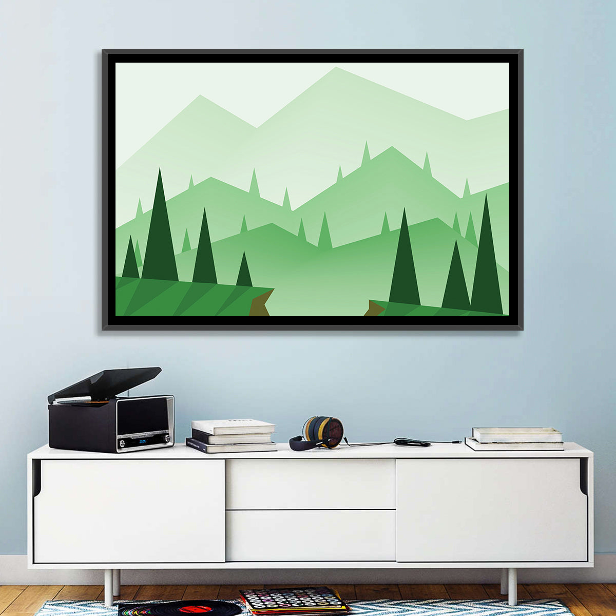 Misty Green Hills Illustration Wall Art