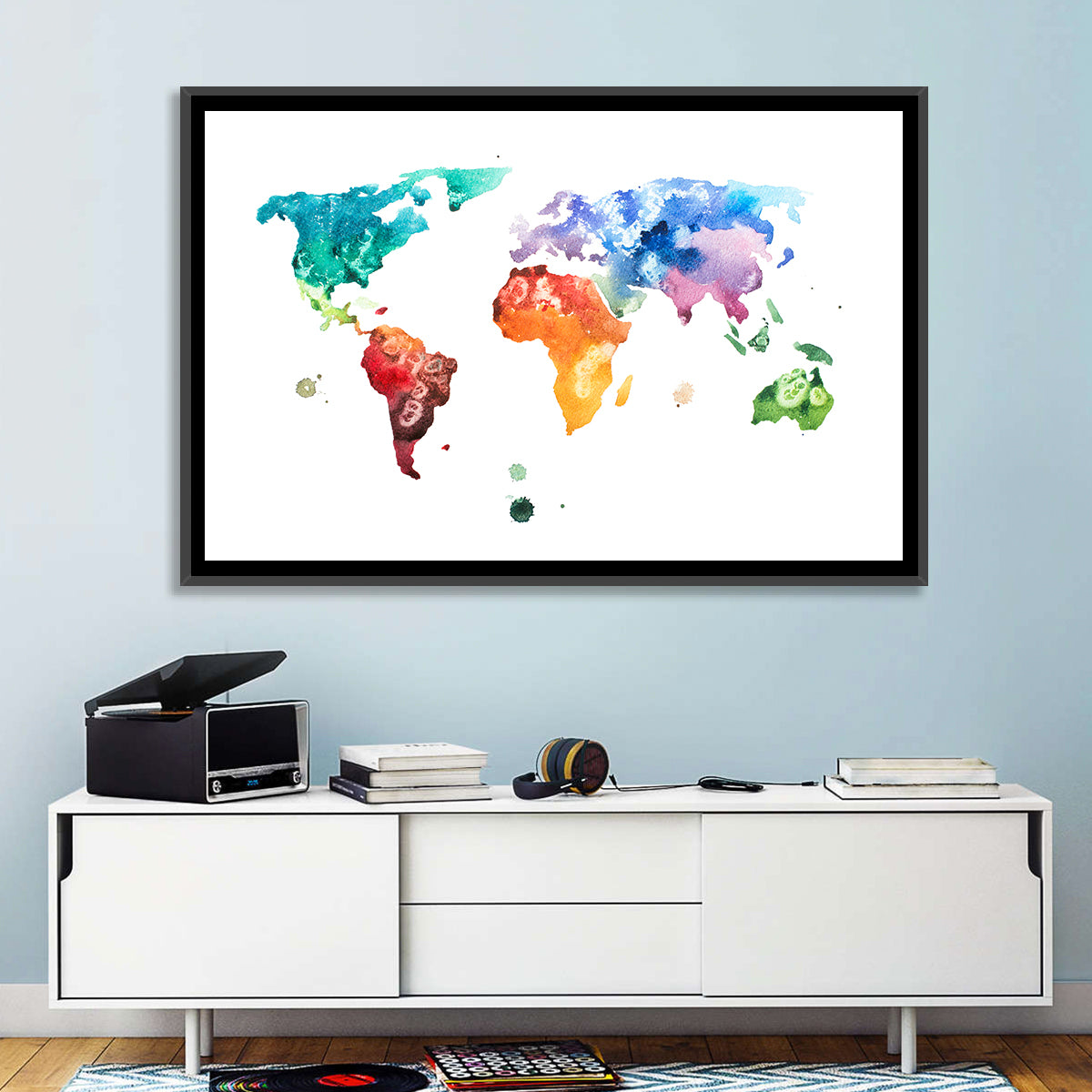 Multicolor Watercolor World Map Wall Art