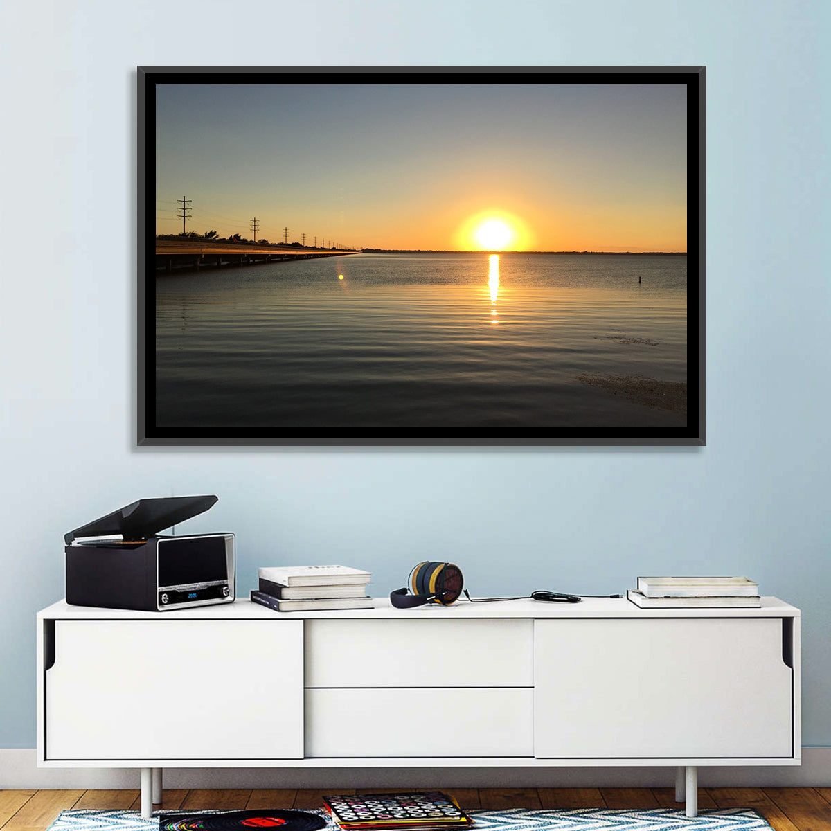 Lake Ray Hubbard Sunset Reflection Wall Art in a room, landscape