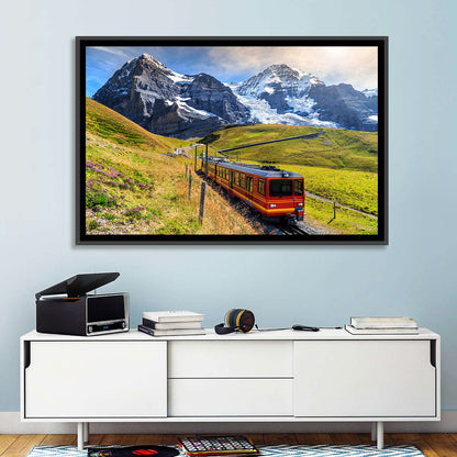 Red Alpine Train at Eiger Wall Art