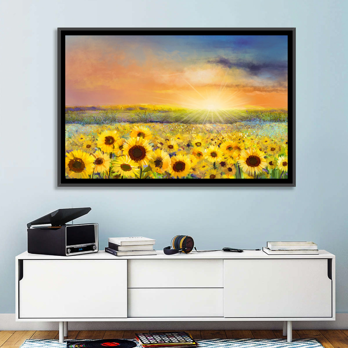 Sunburst Over Sunflower Field Wall Art