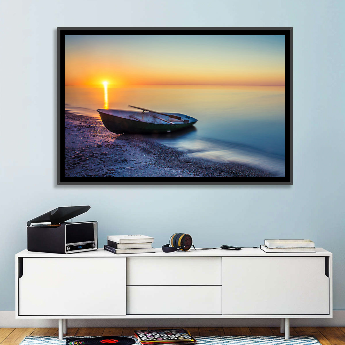 Rowboat Sunrise Seascape Wall Art