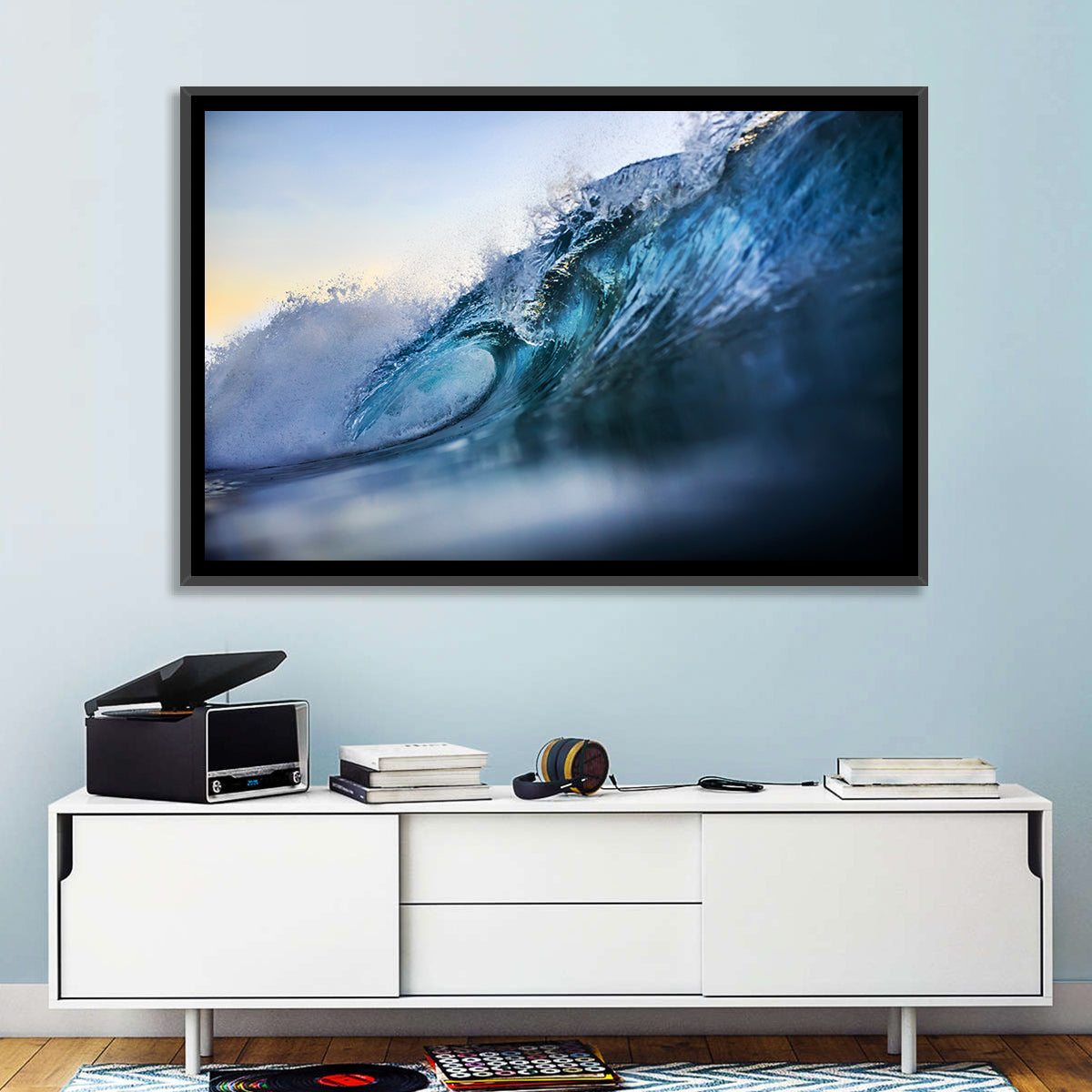Golden Hour Barrel Wave Wall Art in a room, landscape