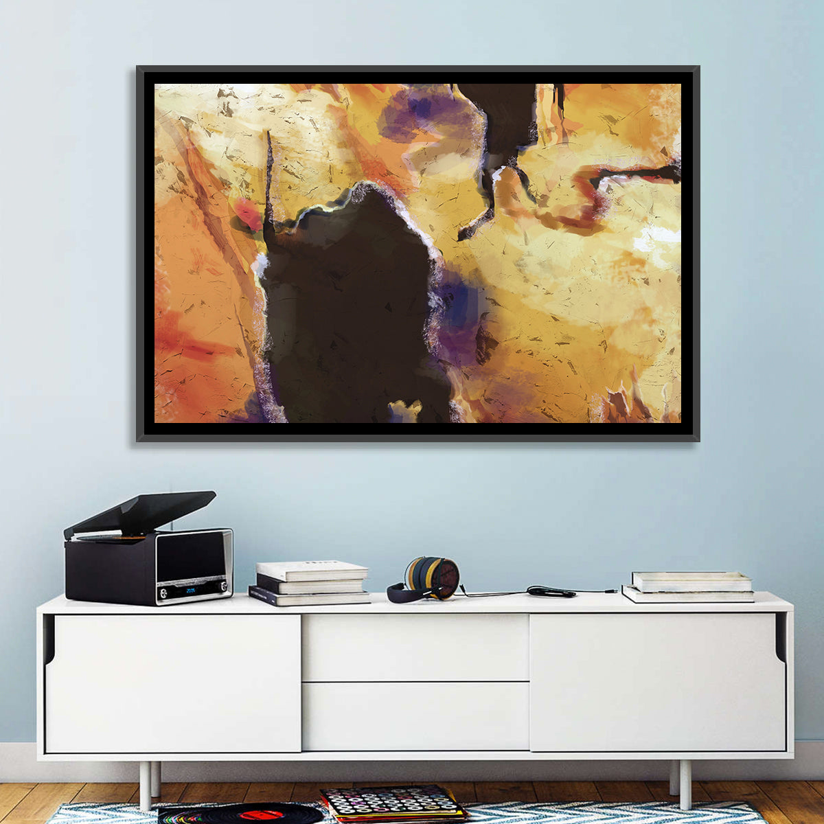 Merging Continents Textured Abstract Wall Art in a room, landscape