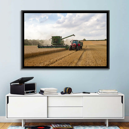 Wheat Harvest with Combine and Tractor Wall Art