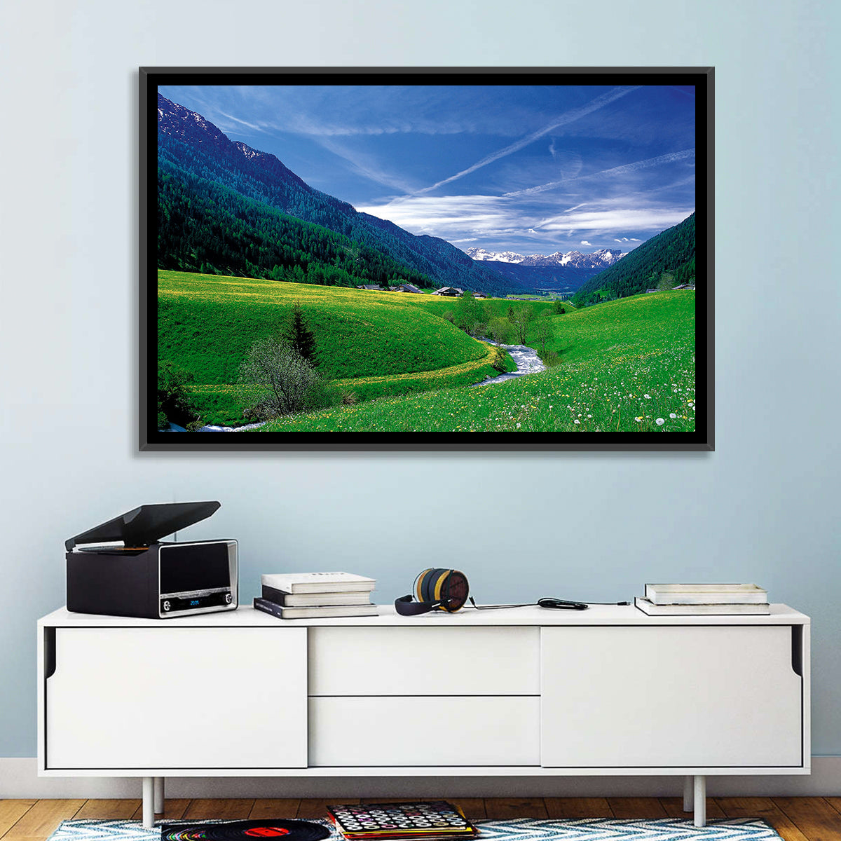 Snow-capped Peaks and Floral Meadow Wall Art
