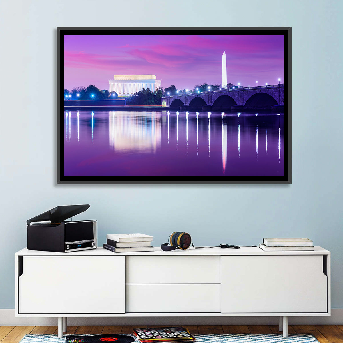 Purple Twilight Washington D.c. Skyline Wall Art in a room, landscape