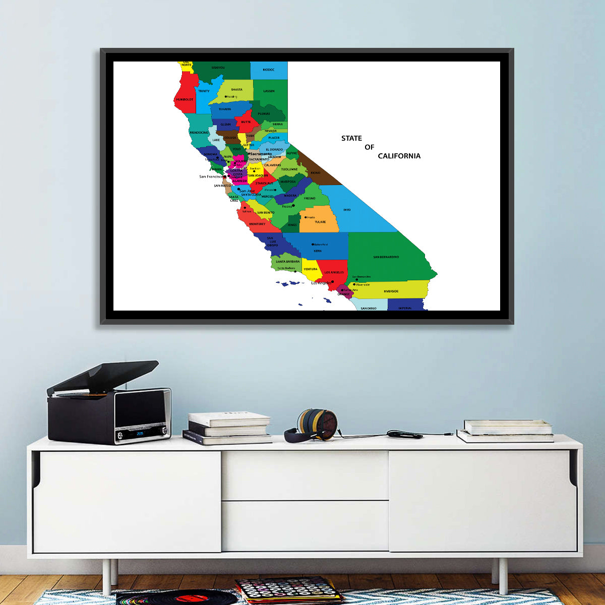 California Map with Colored Counties Wall Art