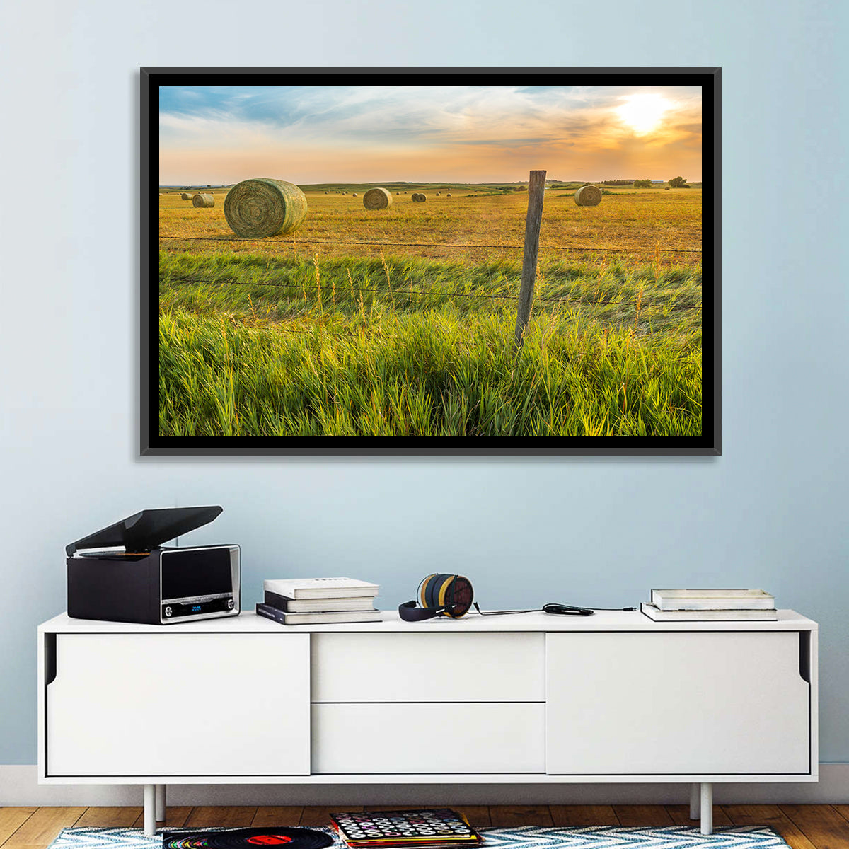 Hay Bales at Sunset Wall Art