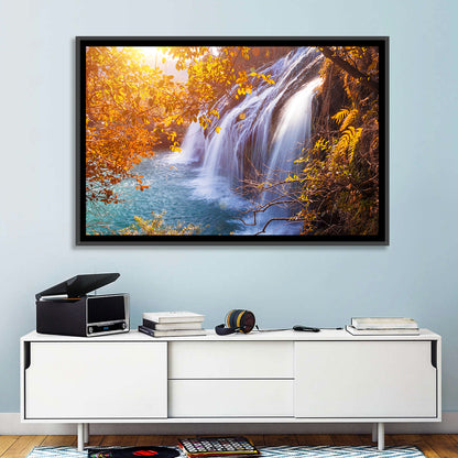 Golden Hour Waterfall in Autumn Forest Wall Art