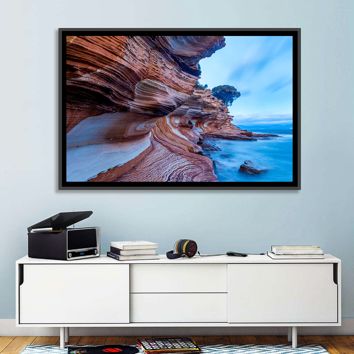 Painted Cliffs, Maria Island Wall Art in a room, landscape