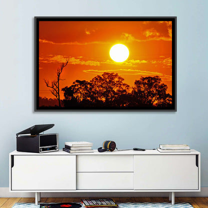 Burning Sun Over Tree Silhouettes Wall Art