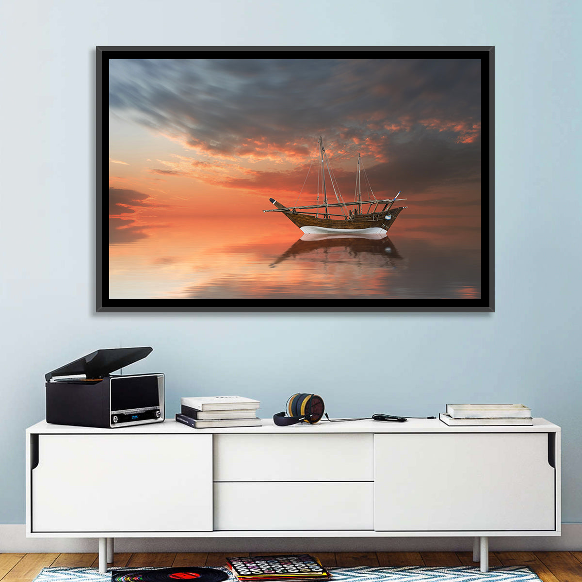 Dhow at Sunset Wall Art in a room, landscape