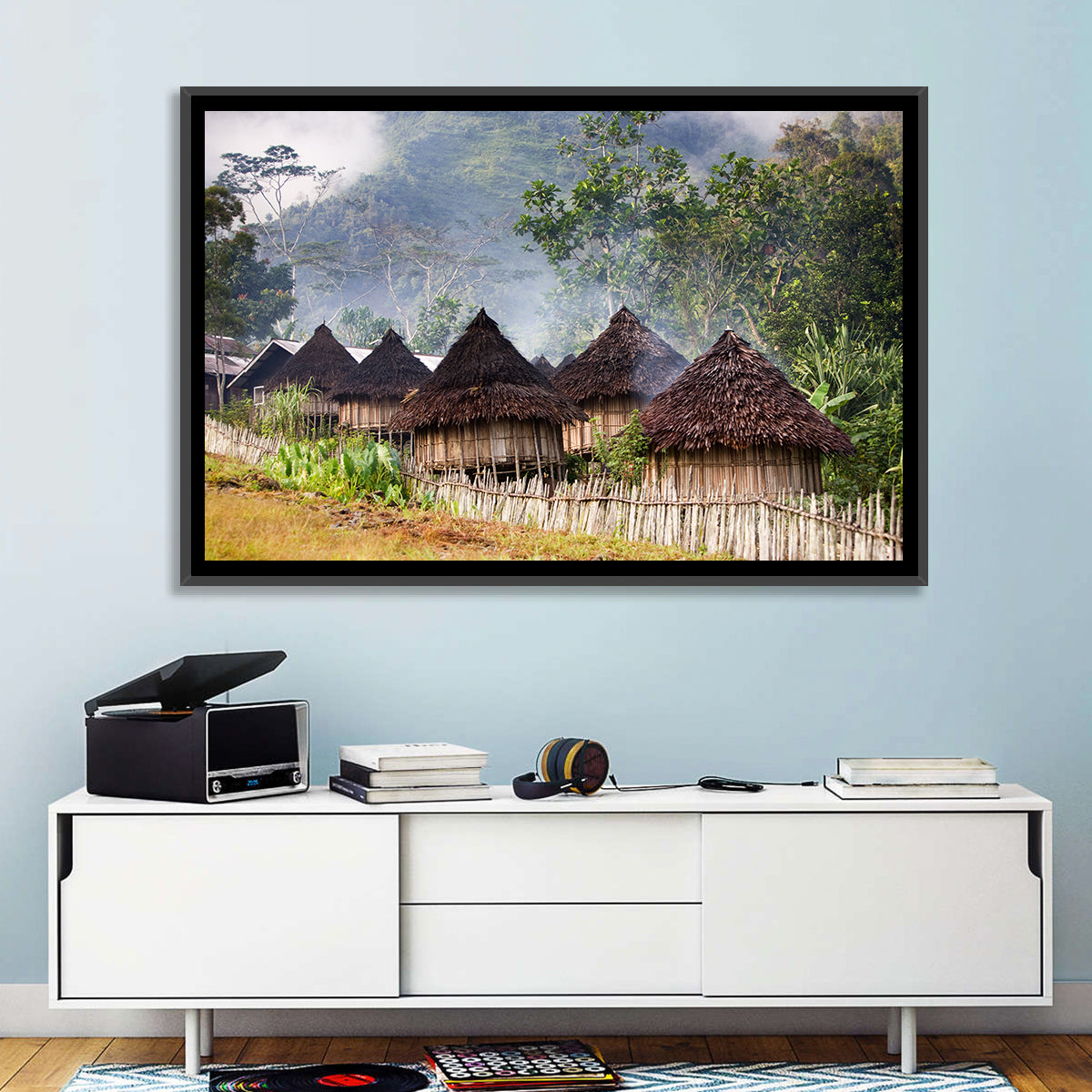 Papua Mountain Village Wall Art in a room, landscape