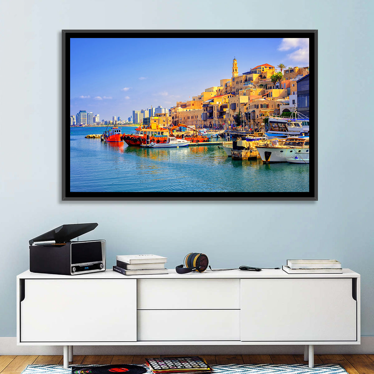 Old Jaffa Harbor Wall Art in a room, landscape