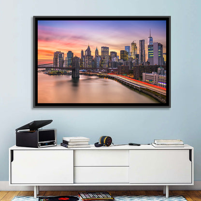 Brooklyn Bridge Light Trails Over Lower Manhattan Wall Art