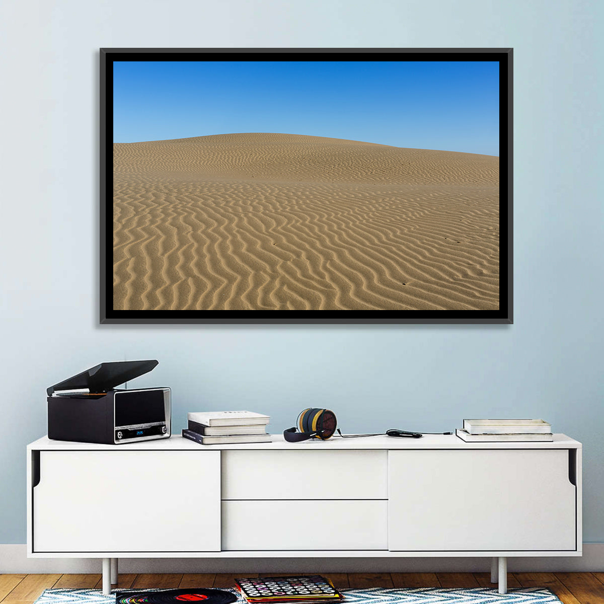 Namib Desert Rippled Sand Dunes Wall Art in a room, landscape