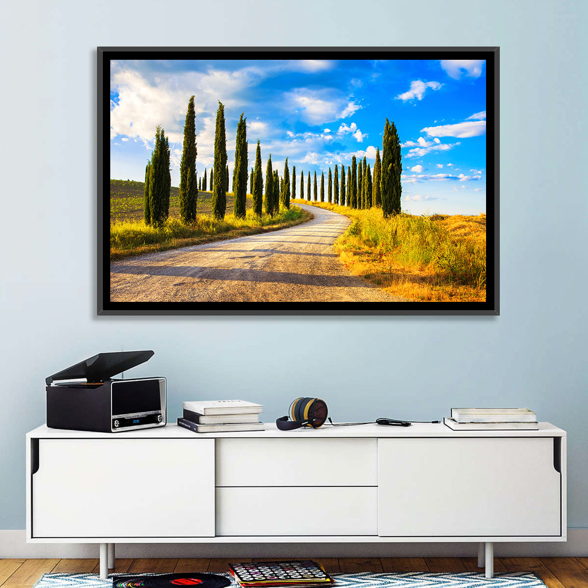 Sunlit Tuscany Cypress Road Wall Art