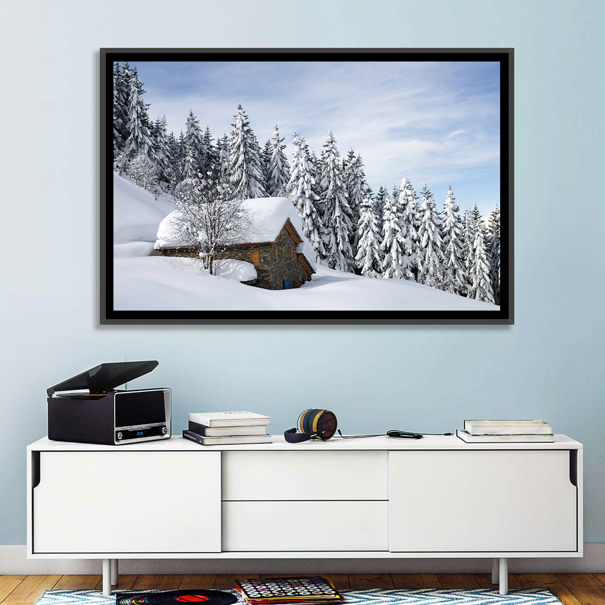 Snow Covered Alpine Cabin Wall Art